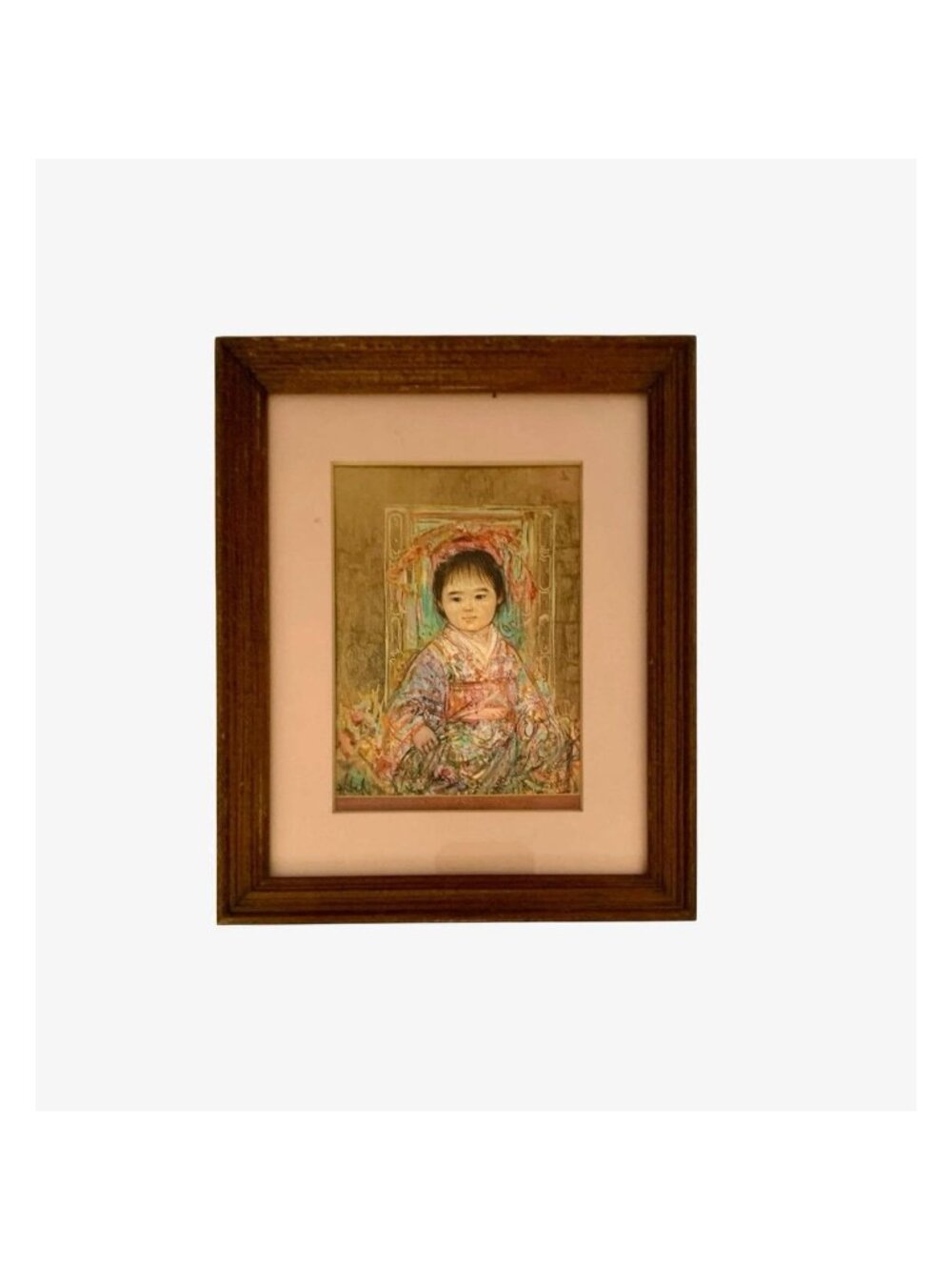 Portrait in Japanese Kimono Framed Print of Lluis Ribas Art Signed Vintage Decor